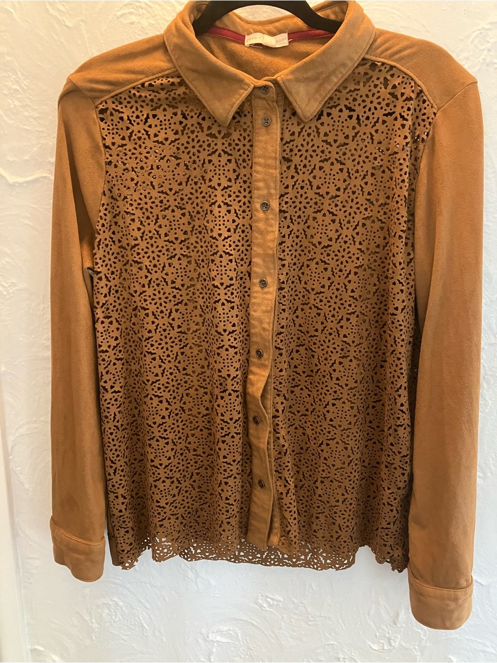 Laser-Cut Button-Down Shirt in Brown